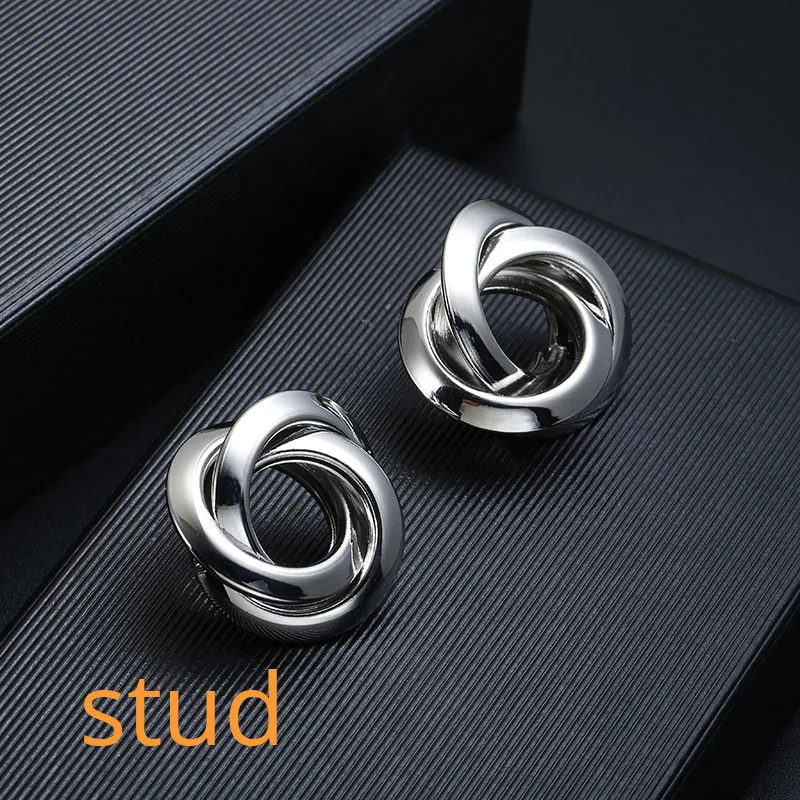 silver stud Модный круглый металлический клипса серьги без проколов для женщин винтажные золотые свадебные вечерние массивные геометрические клипсы для ушей ювелирные изделия brincos - Окраска металла: silver stud