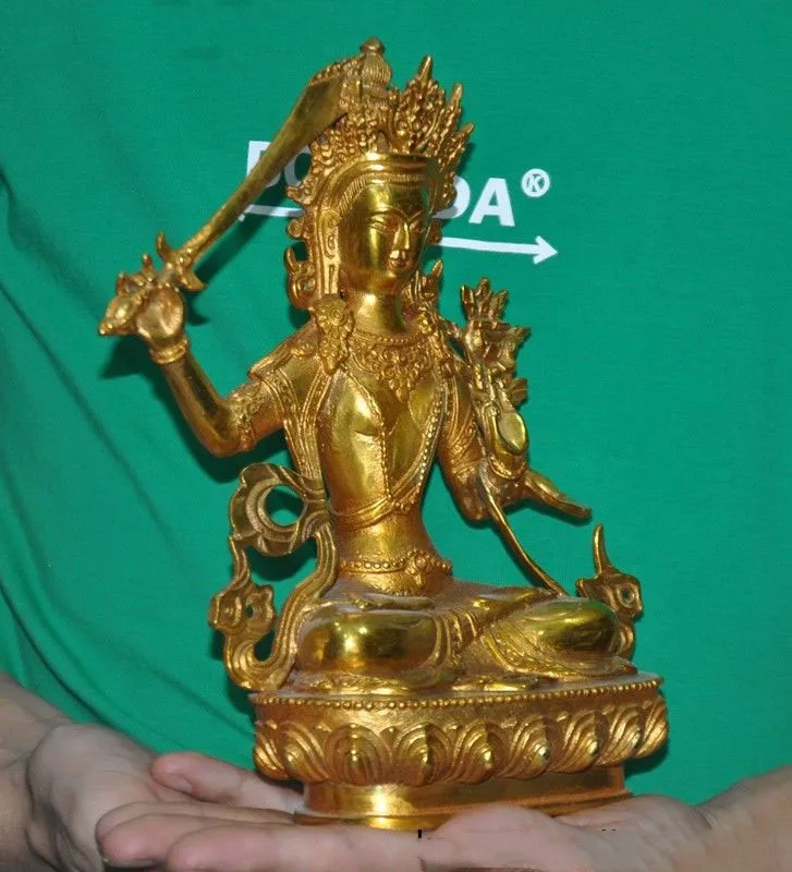 

wedding decoration Tibet bronze gilt Buddhism Temple hold sword Guanyin Kwan-Yin Tara Buddha Statue