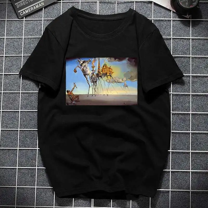 E2 Salvadore Dali Tumblr футболка Женская Хлопок Harajuku Эстетическая короткий рукав Футболка размера плюс Готический женский топ футболка одежда - Цвет: E2