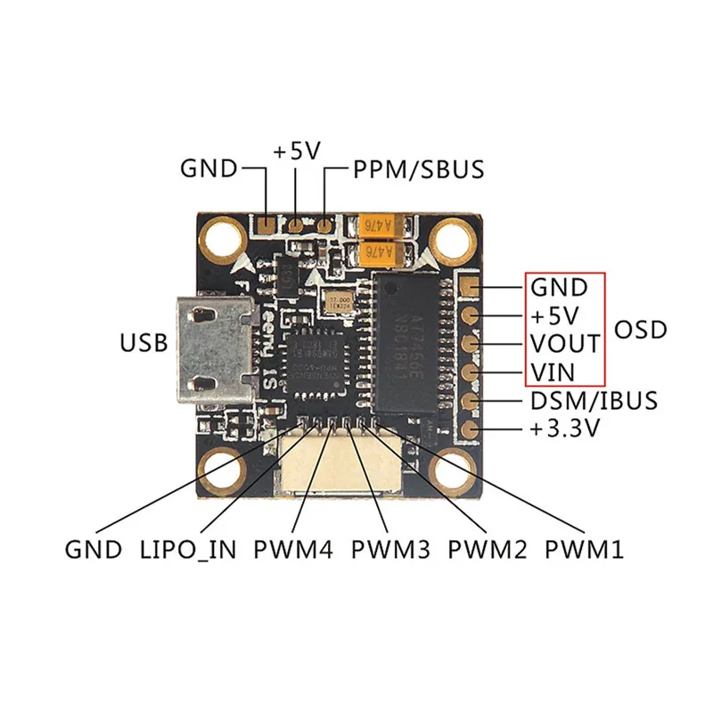 Регулируемый Полетный контроллер 16x16 мм TeenyF4 Pro F4 с OSD понижающим преобразователем