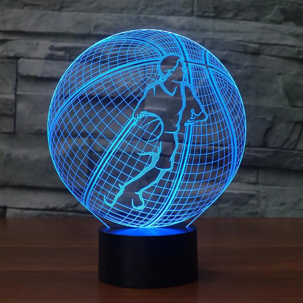 3D Баскетбол моделирование ночник 7 красочных креативных LED Настольная лампа USB