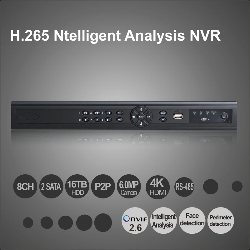 Умная безопасность 8CH 6MP сетевой видеорегистратор, HD 4 K HDMI 1080 P VGA выход H.265 Сетевой Видео видеорегистратор с протоколом ONVIF P2P Обнаружение движения распознавание лица