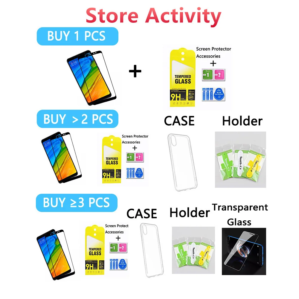 5D Full Cover Tempered Glass For Xiaomi Redmi Note 7 6 Pro S2 9 8 A2 lite Screen Protector Film 5 5A | Мобильные телефоны и