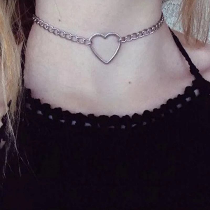 silver color New fashion jewelry hollow heart choker necklace gift for women girl N2058 - Окраска металла: silver color