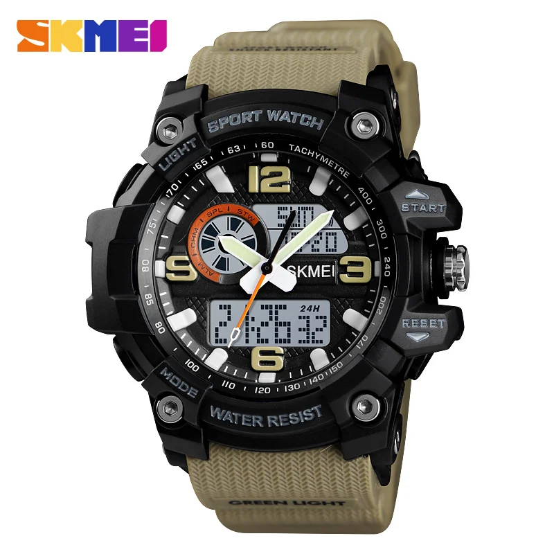 Khaki watch SKMEI Женские Мужские кварцевые цифровые часы 3 времени военные армейские спортивные часы водонепроницаемые наручные часы Relogio Masculino Feminino 1436 - Цвет: Khaki watch
