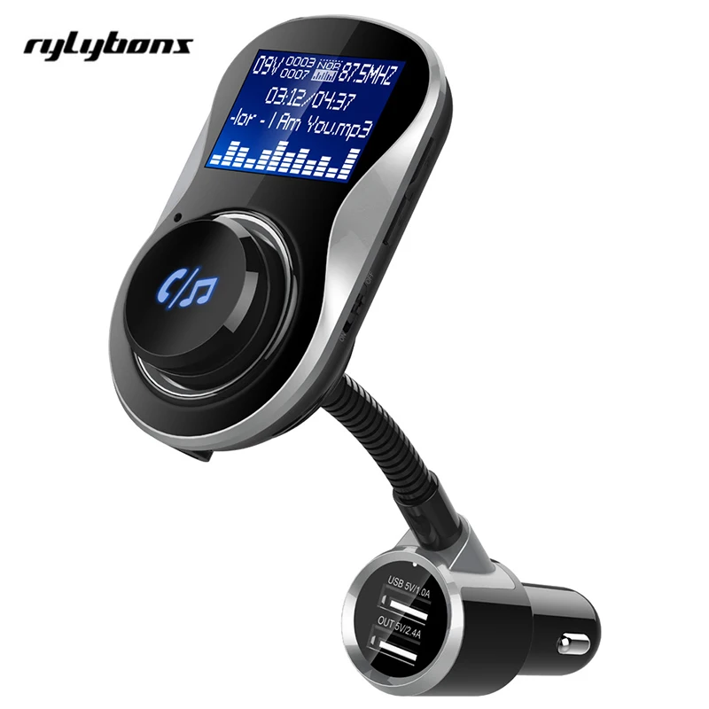 Rylybons 12V FM передатчик автомобильный Bluetooth Handsfree комплект большой экран MP3 плеер с USB
