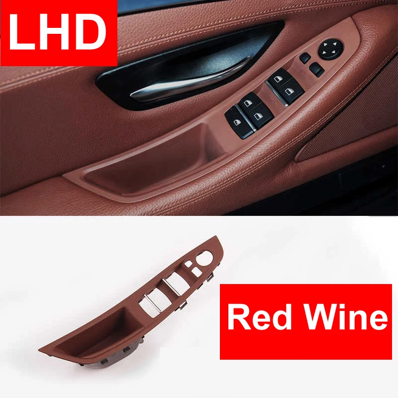Red Wine LHD For BMW 5 series F10 F11 F18 inner Handle Interior Door Armrest Panel Driver's Seat Button Switch Frame Storage