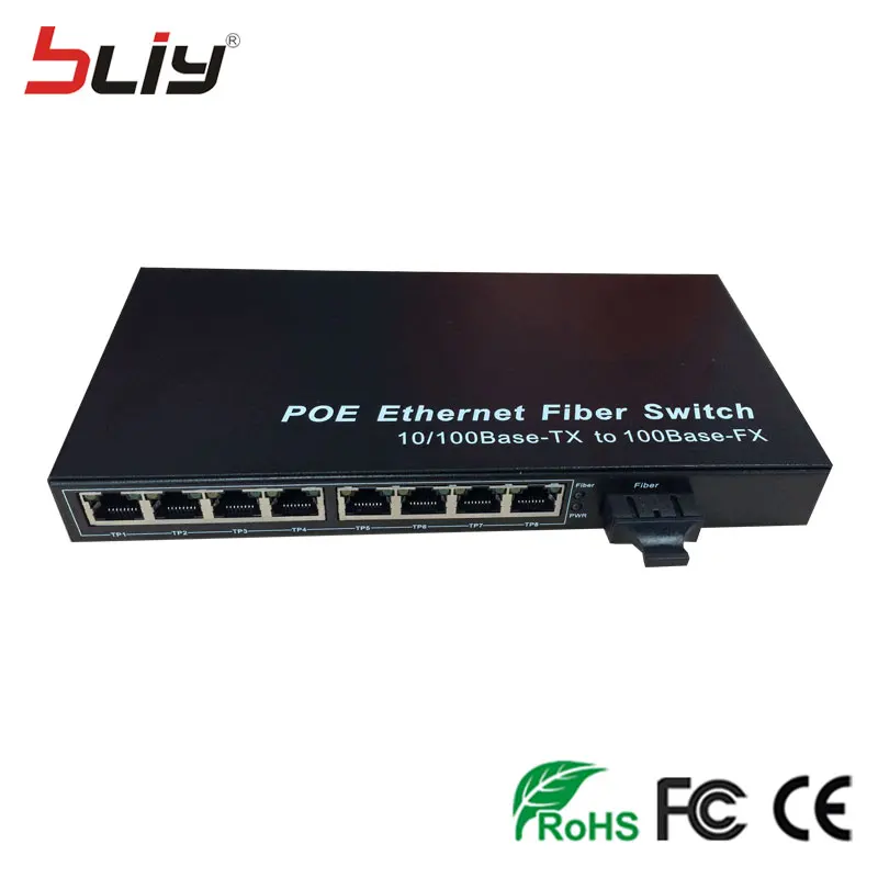10/100 Mbps POE волоконно оптический преобразователь ethernet с 8 PoE RJ45 разъем порта