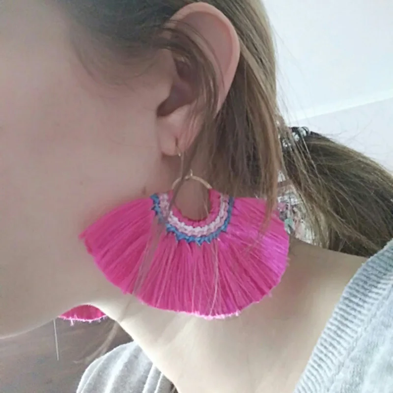 Флола 13 цветов сережки с кисточками Boho большой вентилятор синий бахрома серьги женские oorbellen модные ювелирные изделия пендиентс fecos ersk37