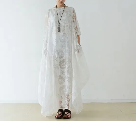 Женское шифоновое платье с коротким рукавом Красное или белое длинное кружевное