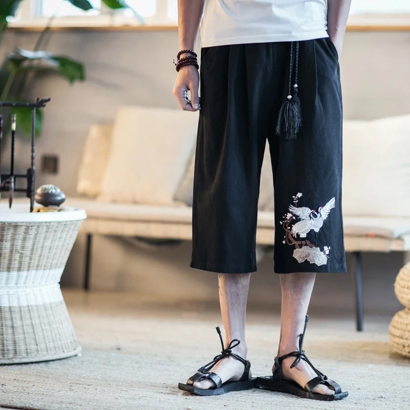 2017 Летние льняные брюки мужские белые широкие с эластичным поясом китайская