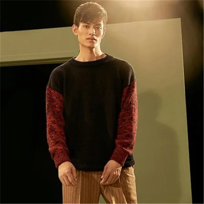 Мужской вязаный пуловер ручной работы из чистой шерсти с круглым вырезом |