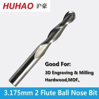 huhao 3 175mm shk ballnose two flutes spiral end mills round bottomed double flutes milling cutter spiral pvc cutter