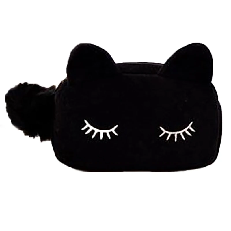 Kawaii милый мультяшный Кот Бархат сплошной цвет макияж сумки кошка дизайн косметический макияж Органайзер сумка женская сумка Косметика первой необходимости
