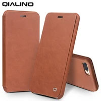 qialino case for iphone 7 plus luxury genuine leather flip folio opening cover in curved design with hidden magnetic snap cover