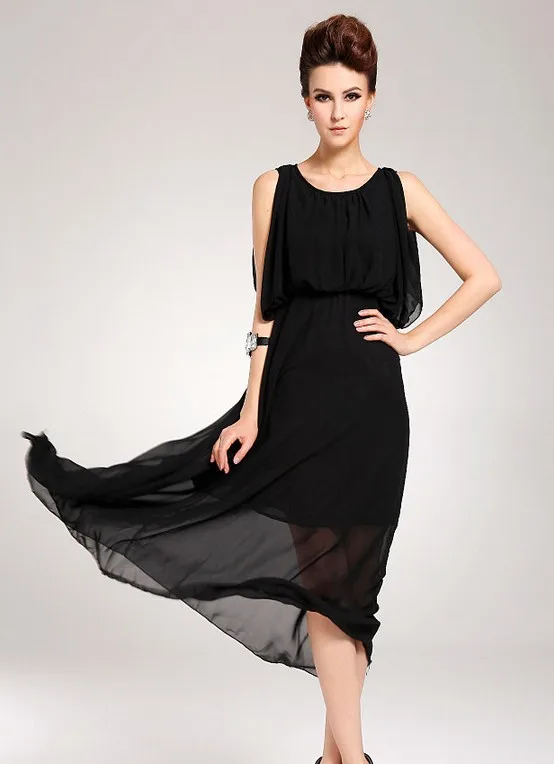 Free Shipping 2014 New Summer Ladies Fashion Style Slim Loose Solid Color Sleeveless Chiffon Bohemian Dress | Женская одежда