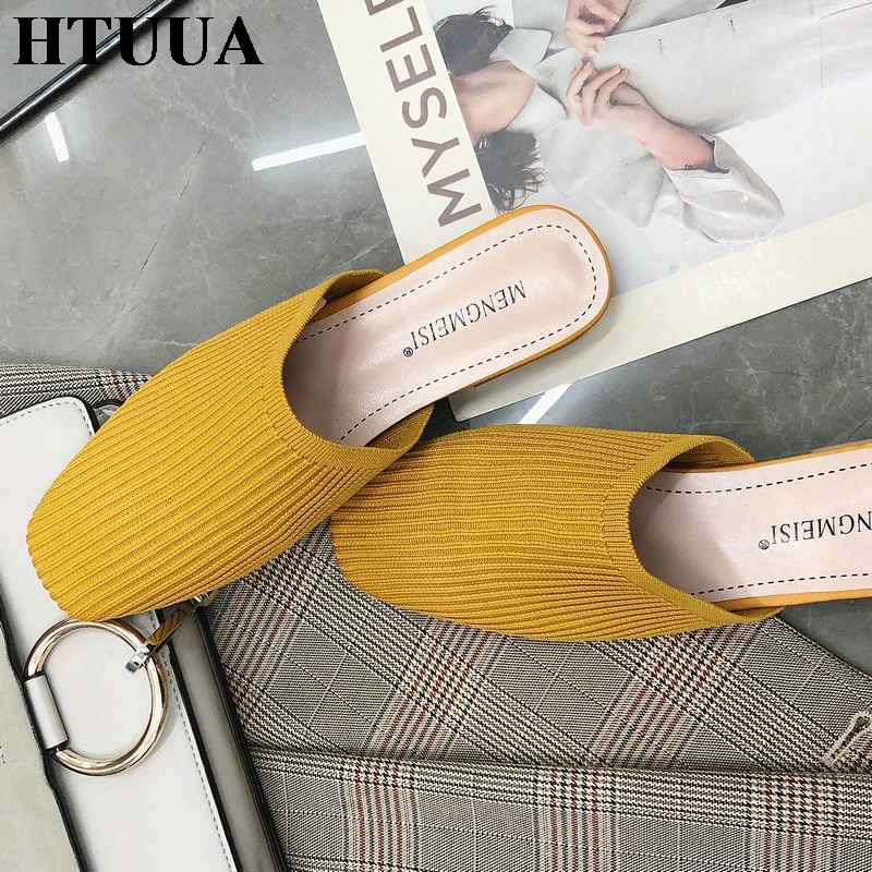 HTUUA/Новинка 2019 года брендовая эластичная обувь без задника женские шлепанцы
