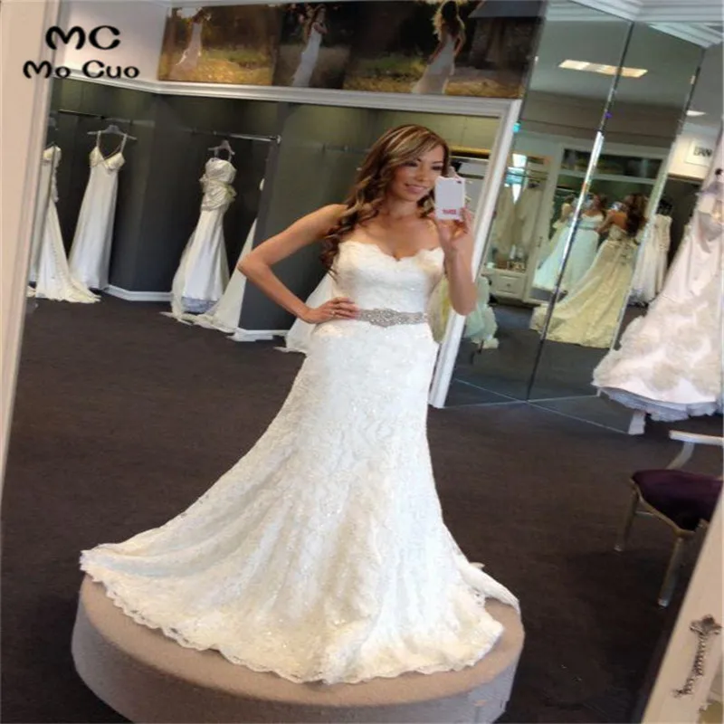 Vintage Mermaid Bridal Gown 2019 Appliques Lace Sweetheart Jewels Belt white Vestido de noiva Wedding Dress for women | Свадьбы и