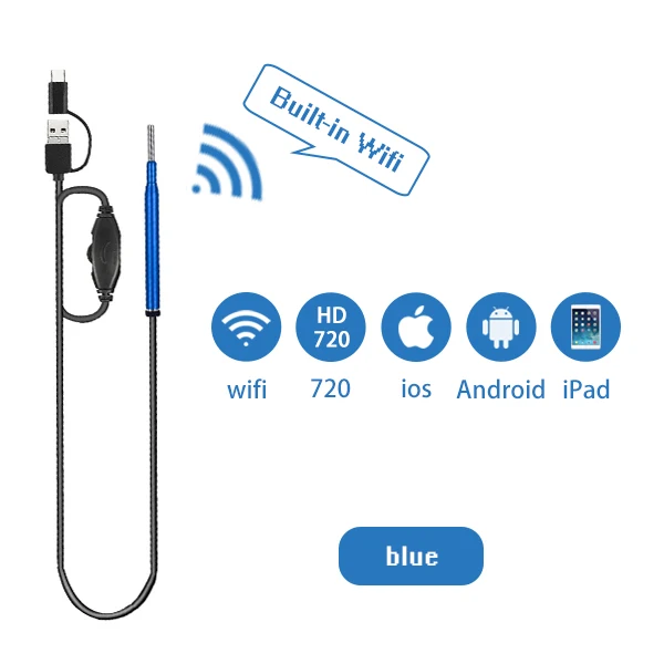 blue WiFi ушной эндоскоп 3,9 мм беспроводной цифровой ушной отоскоп Инспекционная камера с 6 светодиодный бороскоп для iPhone, Android, IPad, PC - Цвет: blue