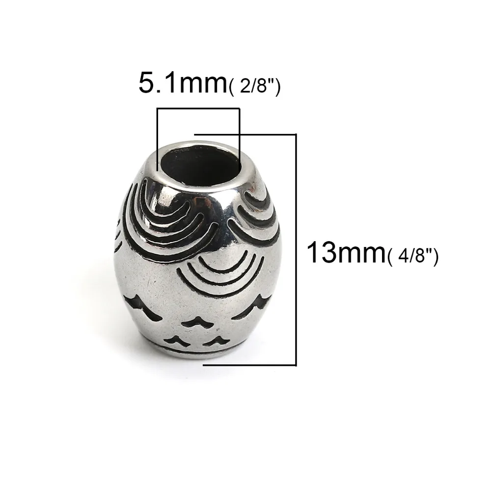 Doreen Box 304 Stainless Steel Spacer Beads Drum Silver Color Wave 13mm( 4/8&quot) x 11mm( 3/8&quot) Hole: Approx 5.1mm 1 Piece | Украшения