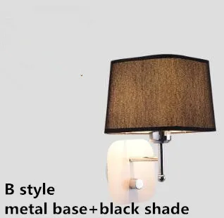 B black shade Светодиодный настенный светильник для гостиной, прикроватный настенный светильник с тканевым абажуром E27, светильник для чтения на кровать, домашнее освещение - Цвет абажура: B black shade