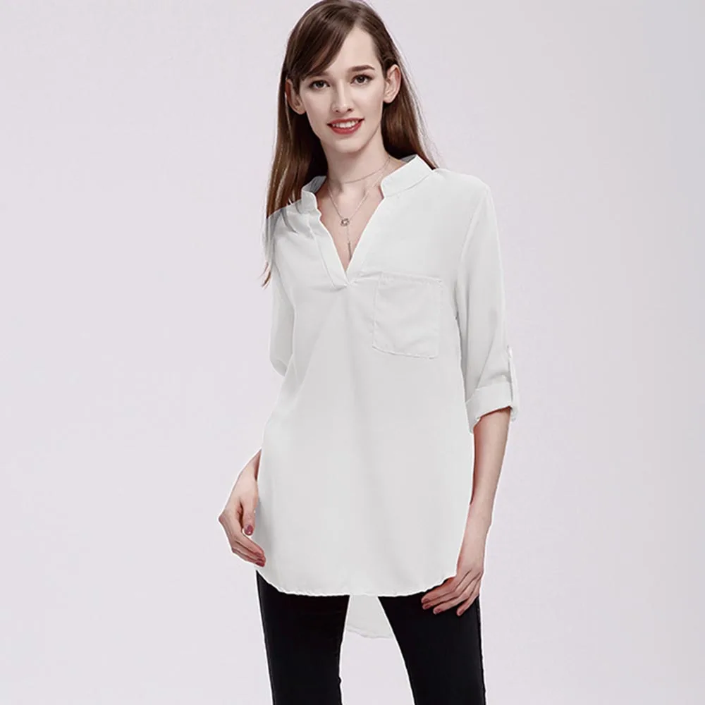 Летняя шифоновая блуза Sexy v-образным вырезом Blusas Mujer De Moda 2018 Женские топы и блузки