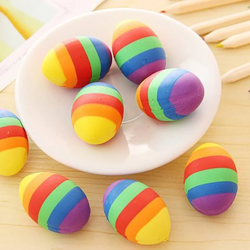 

1PC Colorful Egg Shape Eraser Cute Pencil Erasers Student Stationery Primary School Office Supplies Kids Prize Reward Gift