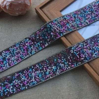 Purple colorful 3 ярдов Блестки бусины кружевные ленты с отделкой Ткань для танцевальной юбки Одежда Платье Пояс украшения Швейные материалы для одежды аксессуары - Цвет: Purple colorful