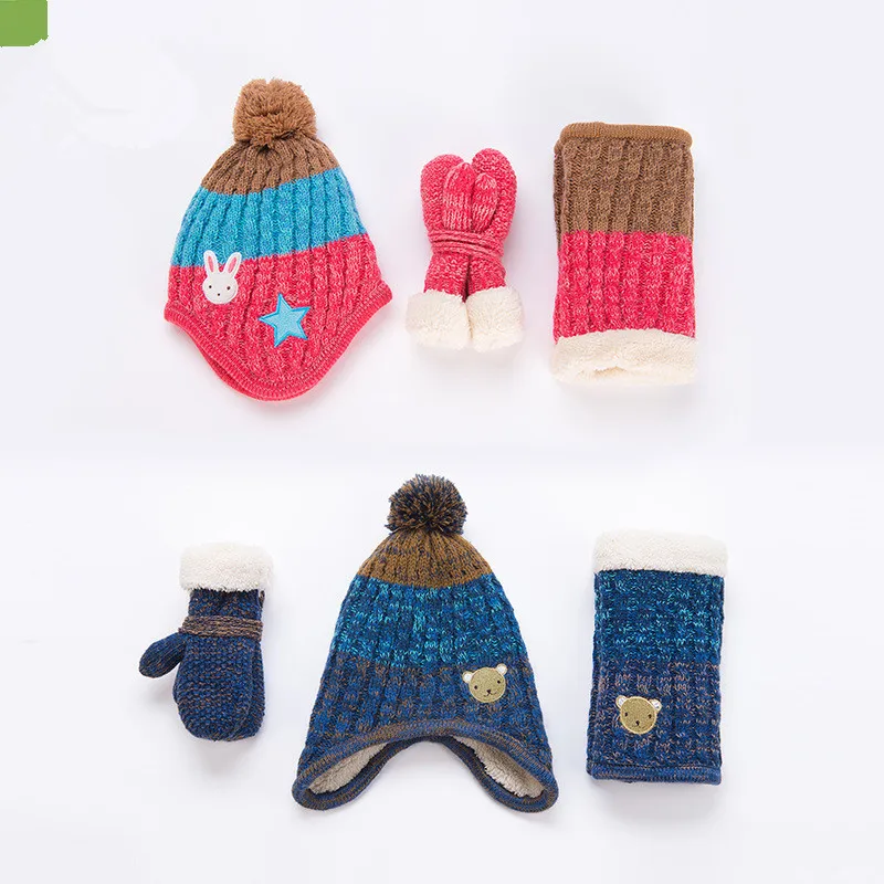 Детские шапки шарф перчатки 3 предмета теплые Осень зима для мальчиков и девочек