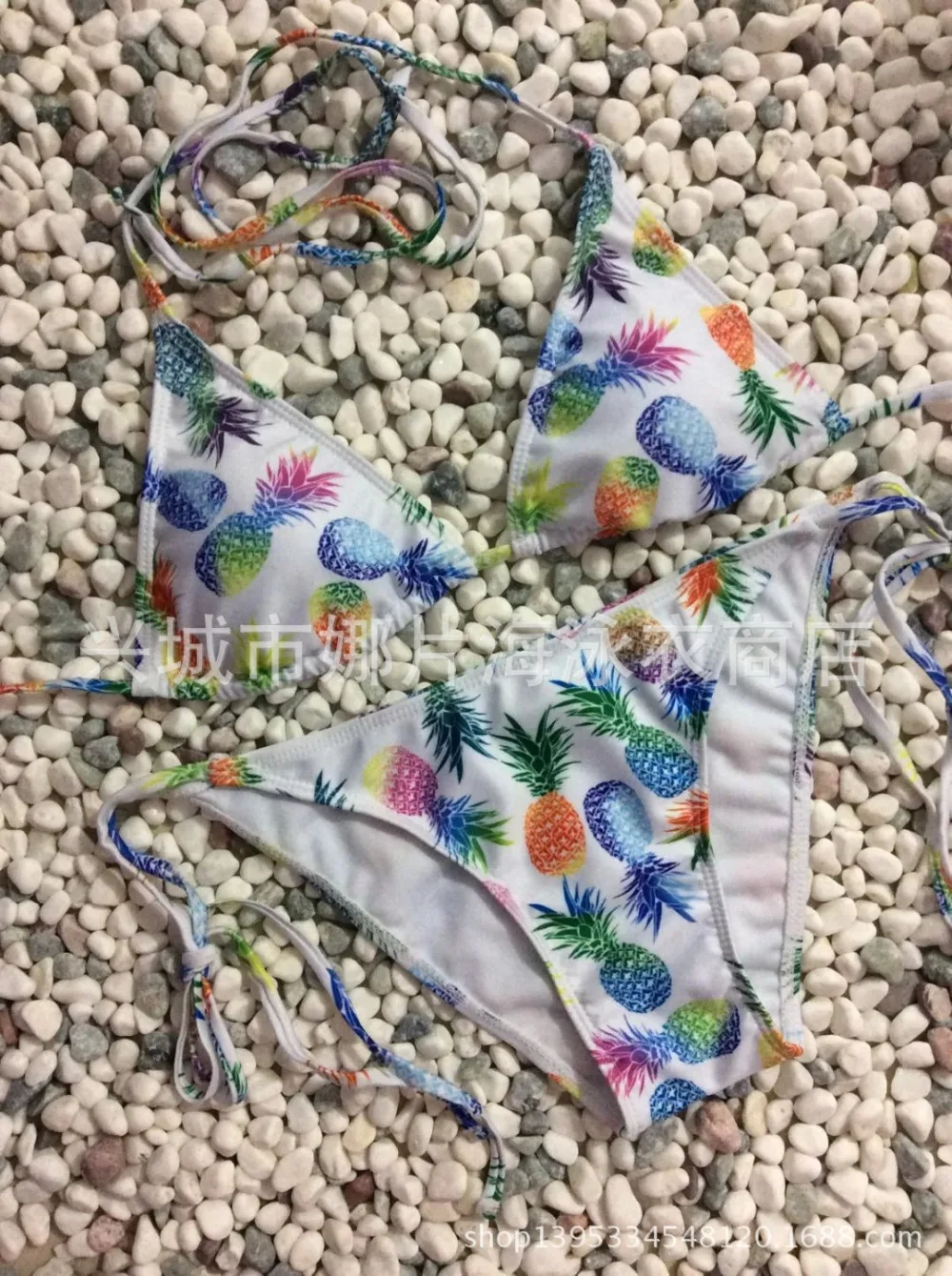 Летний праздничный бикини для женщин 2017 Купальник Холтер с принтом ананас