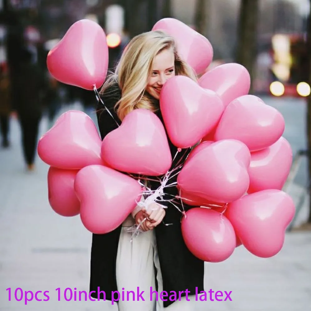 10pcs pink heart 10 дюймов толстый розовый из белого латекса воздушный шар 18 дюймов Розовая фольга Гелиевый шар Свадебное предложение конфетти шар День Рождения украшения - Цвет: 10pcs pink heart