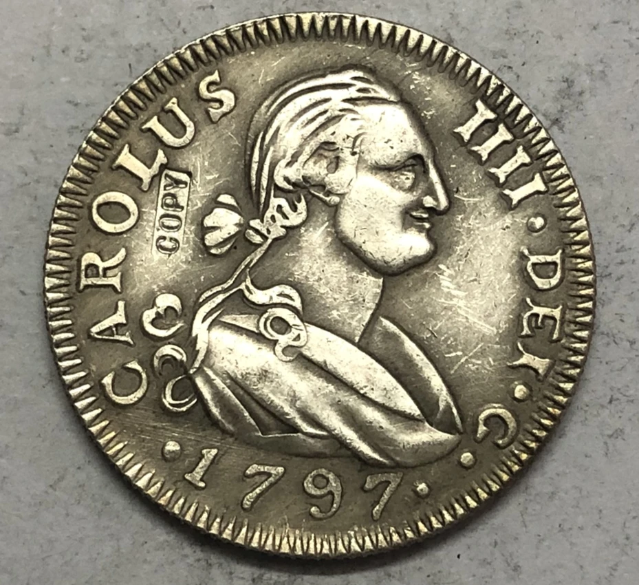 Испания 1797 MF 4 Reales Carlos IV копия Посеребренная монета|Безвалютные монеты| |