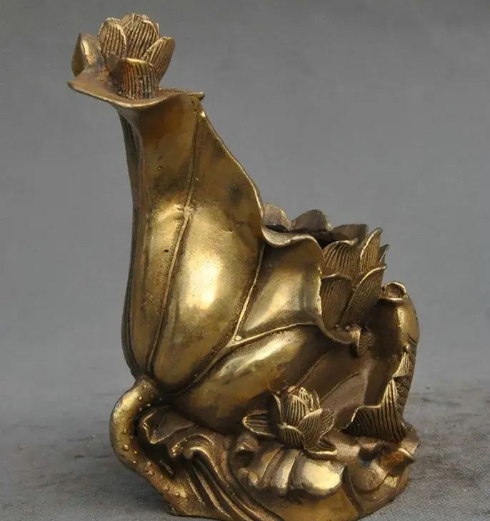 Помеченная китайская Чистая латунь лотоса богатство счастливая Статуэтка рыбы