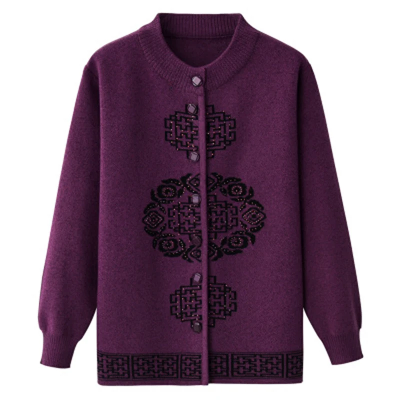 Spring Chinese Style Embroidered O-Neck Knitted Sweater Ladies Autumn Long Sleeve Plus Size 5XL Cardigan F369 |