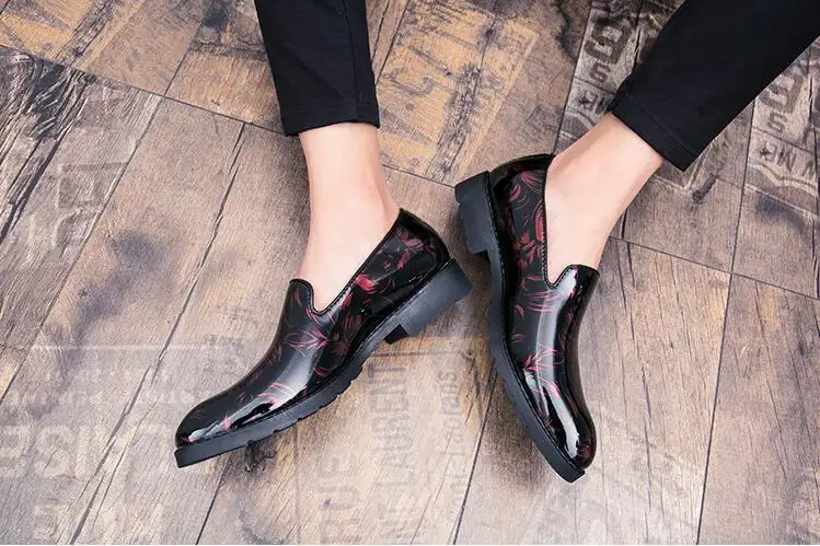 Genuine Patent Leather Men's Dress Shoes Printed Gradient Moccasin Gommino Low Heel Smart Casual Driving Height Increasing | Обувь