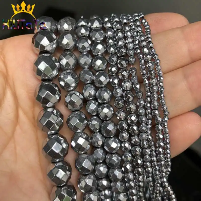 Бусины из натурального камня граненые серебристые бусины гематита для