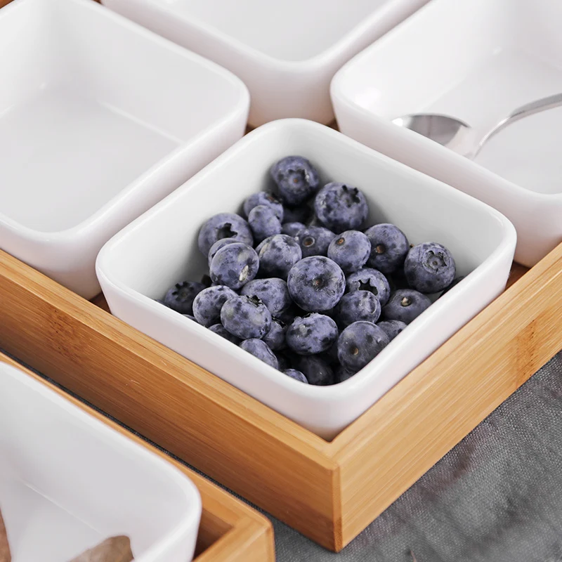 Высокое качество керамическая фруктовая десертная миска с бамбуковым поддоном
