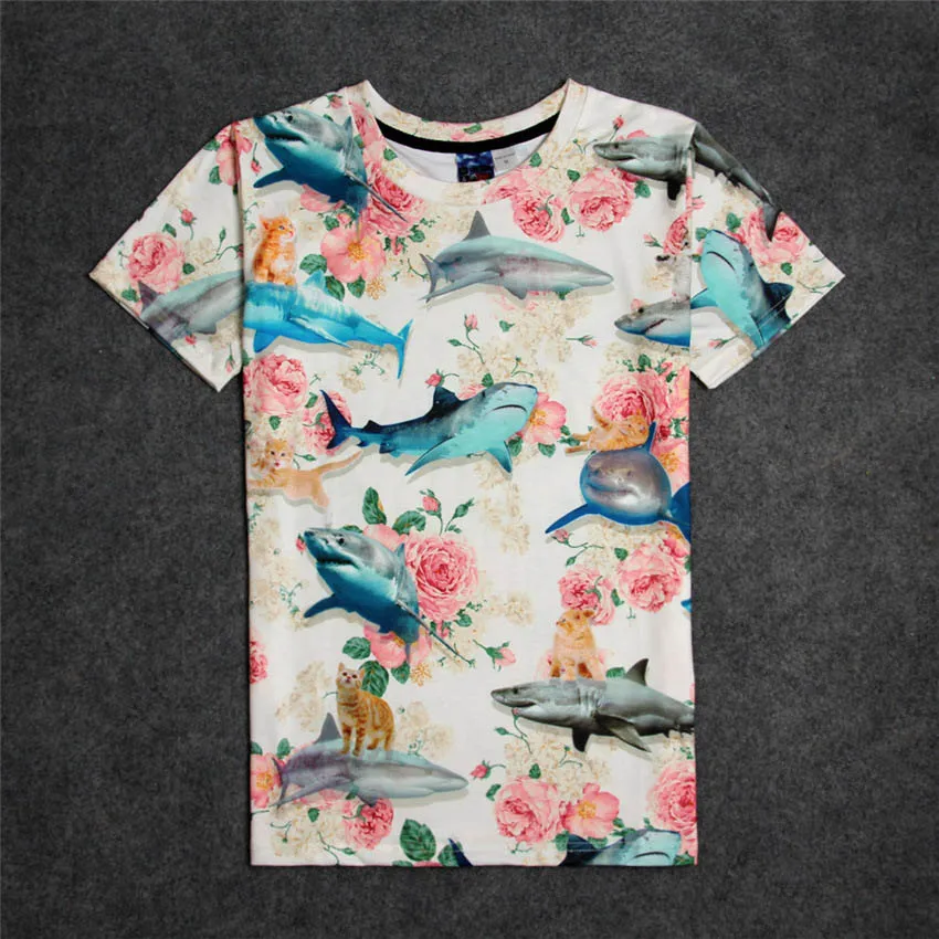 2019 летние модные мужская 3D футболка Женские футболки с принтом акулы медведя