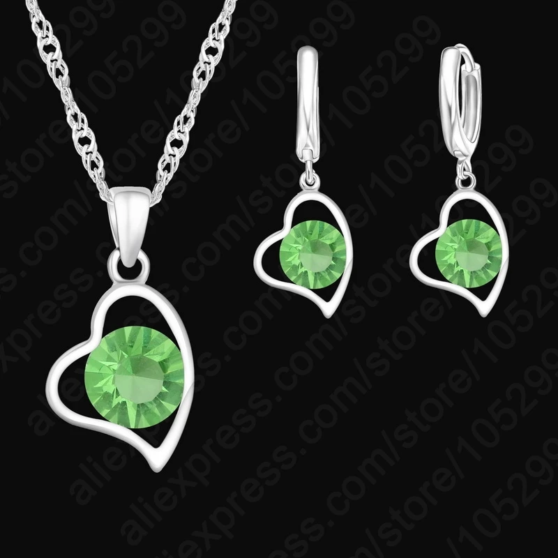 Pure 925 Sterling Silver  Sweet Heart Necklace Drop Earrings Set For Girls Brithday Gifts Wholesale Women Party Jewelry Set