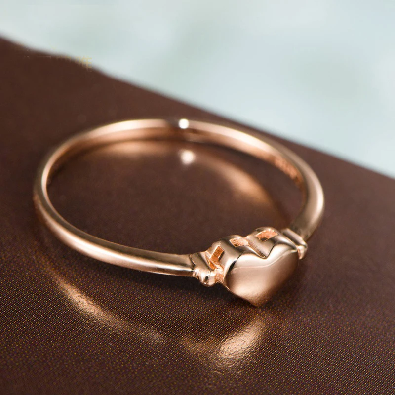 

Solid 18K Rose Gold Ring Fashion AU750 Gold Heart Ring Women Ring