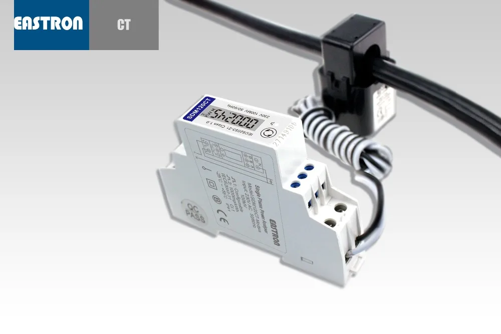 SDM120CT-MV+ ESCT-TU10 50A/0,1 V, 1 фаза 2 провода, 230 V, RS485 Modbus, измерения кВт-ч, кварх, U, I, P, Q, PF, Hz, dmd, счетчик энергии на din-рейке
