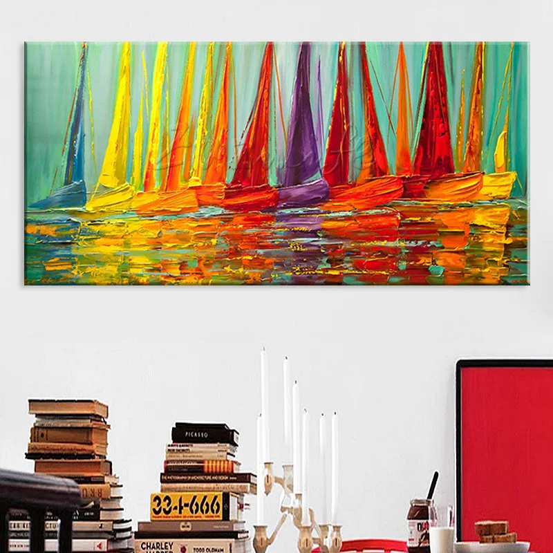 Картина маслом парусина парусная лодка ручная роспись современные абстрактные
