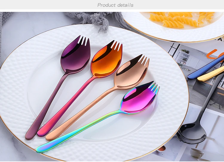2 шт красочные 3 в 1 Sporks 304 из нержавеющей стали, дессертная вилка ложка для лапши салат утварь для фруктов Творческий кухонные столовые приборы