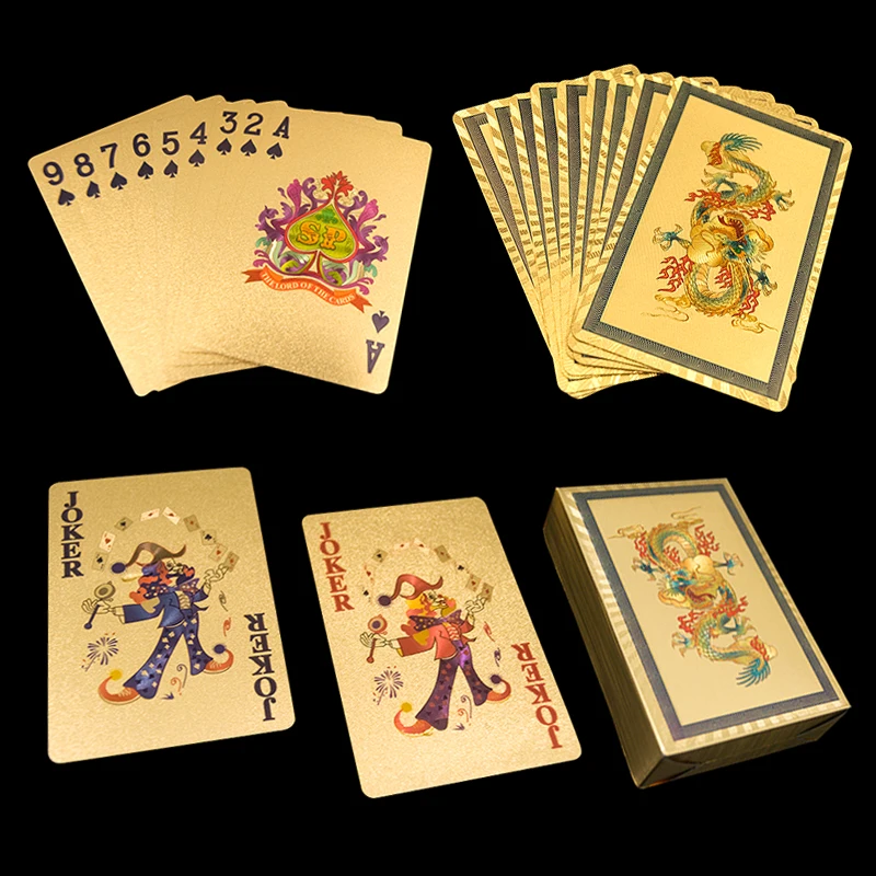 

2017 Hot Selling Rich Man Golden Playing Cards Gold Foil Poker 55 Card Deck Chinese Dragons Cards or Phoenix Cards Birthday Card