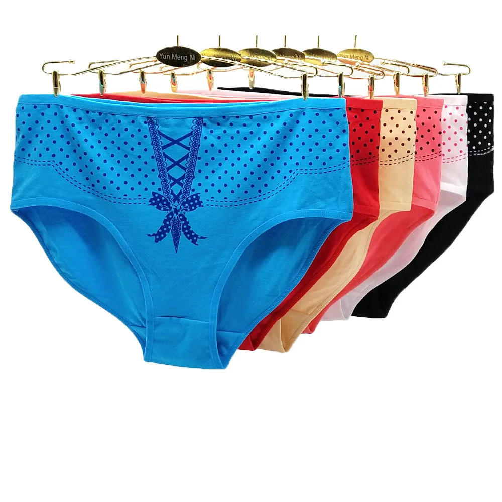 6 шт./лот трусы с высокой посадкой большие размеры классическое дамское нижнее белье в горошек 95% хлопок