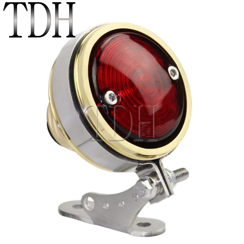 Brass Motorcycle Retro Bullet Taillight 12V LED Tail Lights Brake Stop Lamp Rear Bracket For Harley Cafe Racer Custom |