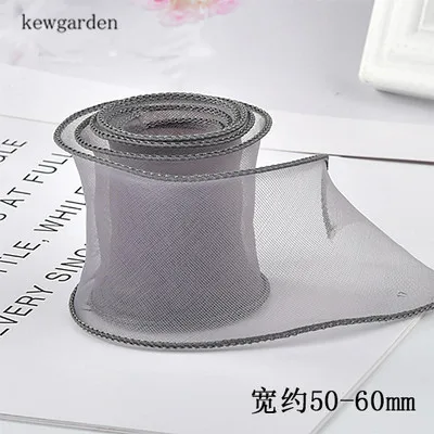 Серый Kewgarden DIY аксессуары для бантов атласная лента Волнистый Край Вуаль ленты вручную изготовленная лента упаковка Свадьба около 50-60 мм 5 м - Цвет: Серый
