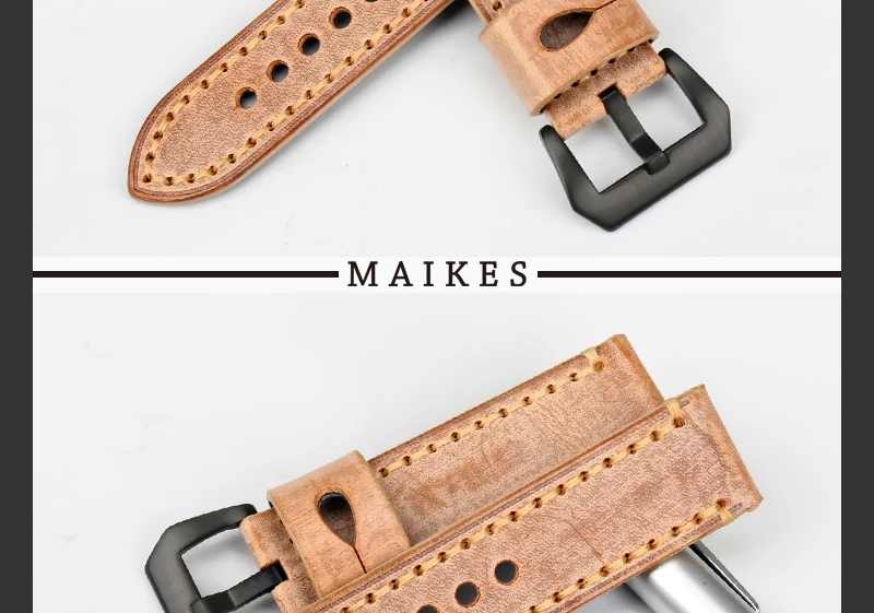 MAIKES винтажный кожаный ремешок для часов 22 мм 24 мм итальянский кожаный ремешок для часов серый ремешок для часов Panerai аксессуары для часов