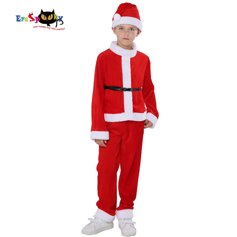 

Eraspooky Velvet Santa Claus Costume for kids Christmas Cosplay Children Carnival Party Suit Boys Hat Pants New Year Outfit