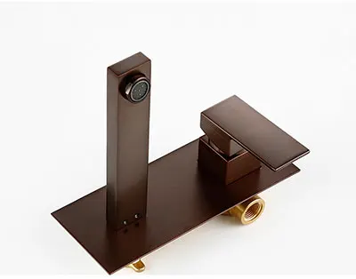Bronze Bathroom Brass Wall Mounted Square Basin Faucet Single Handle Mixer Tap Hot& Cold Water Diverter Tap Modern Sink Faucet